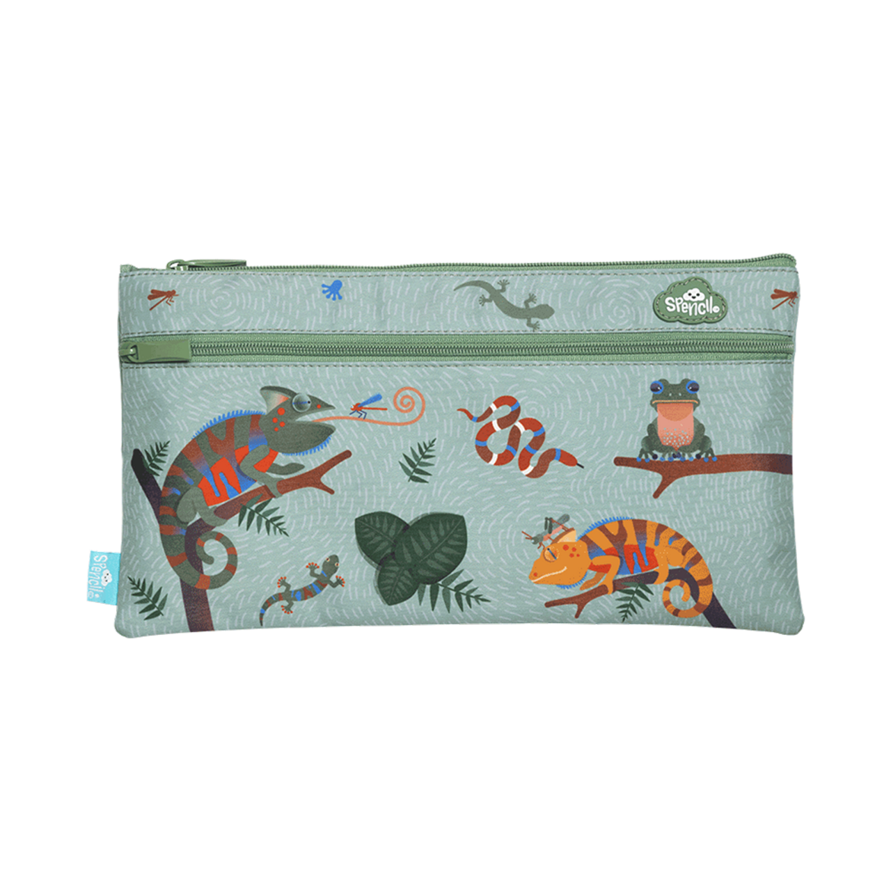 Spencil Twin Zip Pencil Case Quirky Chameleon
