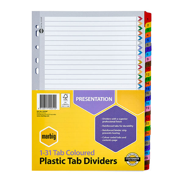 Dividers A4 Marbig PVC 1-31 Tab