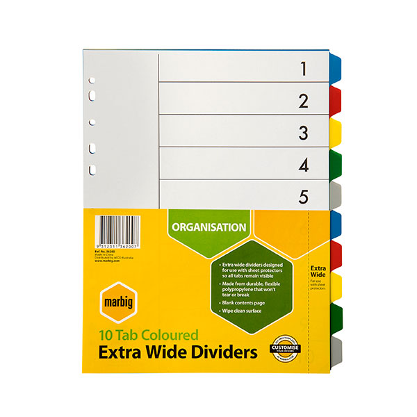 Divider A4 Marbig PVC Extra Wide 10 Tab