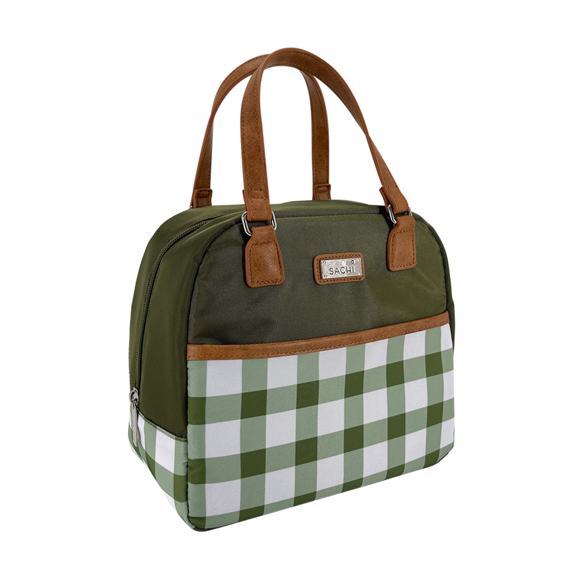 Sachi Insulated Lunch Bag - Olive Green Gingham