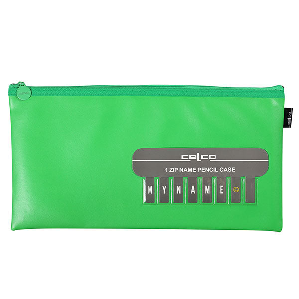PENCIL CASE 345X180MM NAME MEDIUM 1 ZIP GREEN