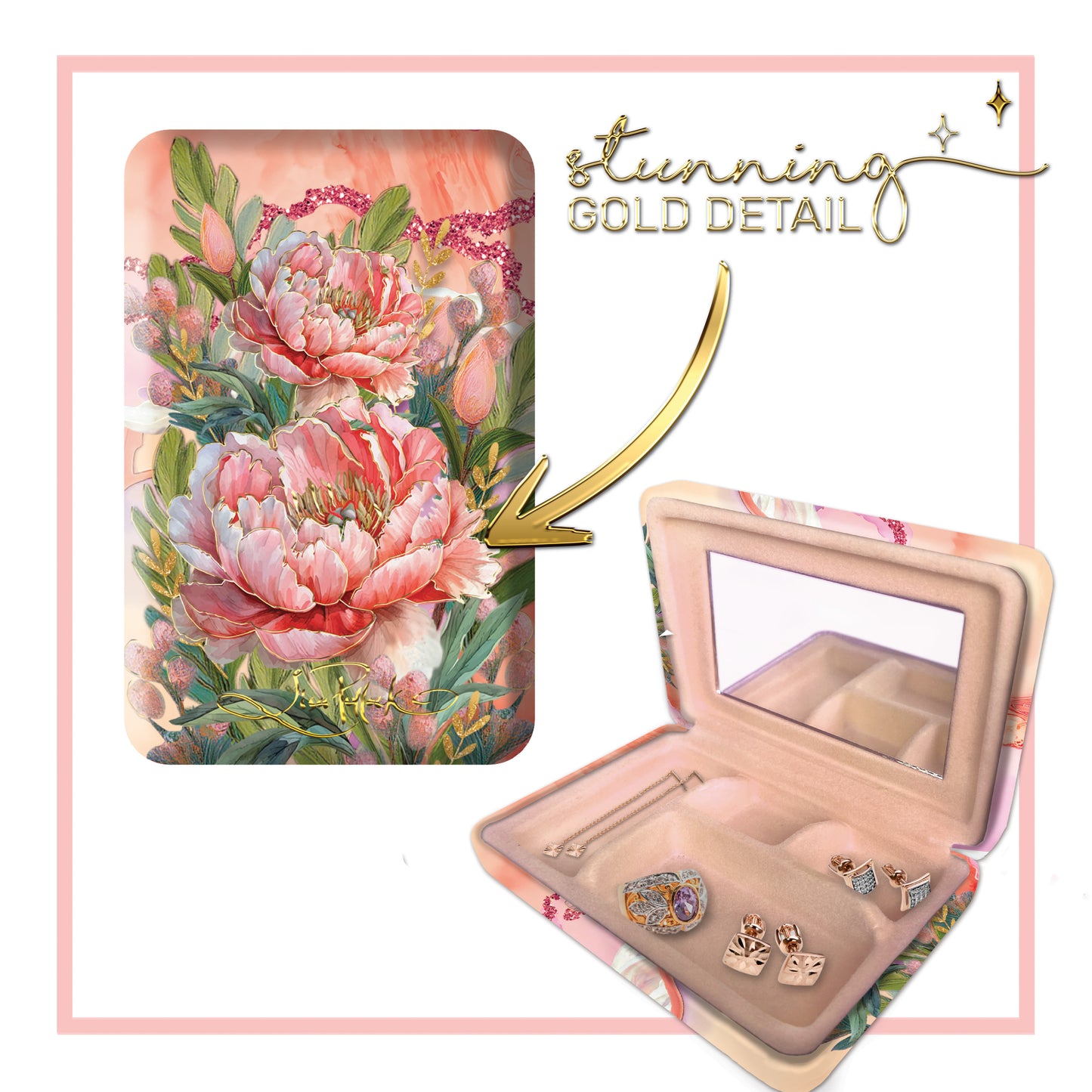 Jewellery Case Small - Coral Peony