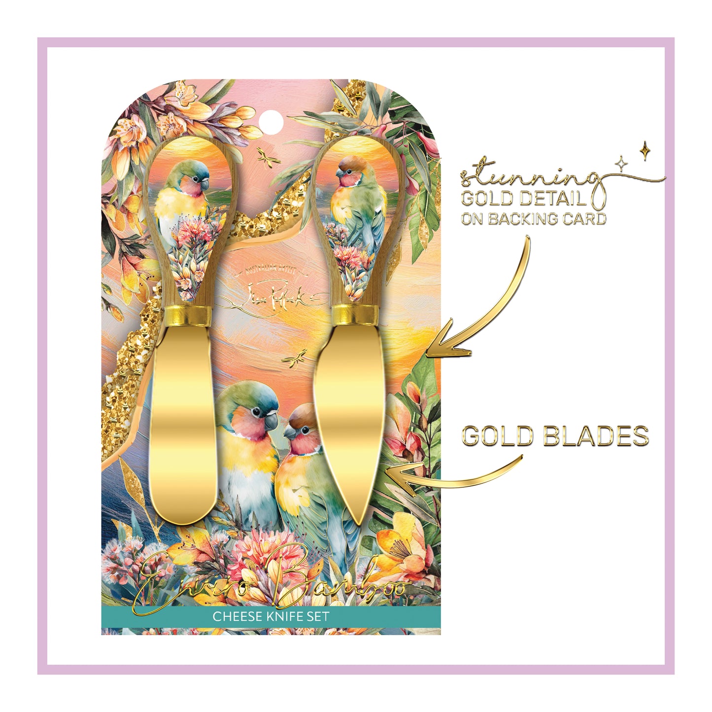 Cheese Knives - Set of 2 - Sunset Love Birds