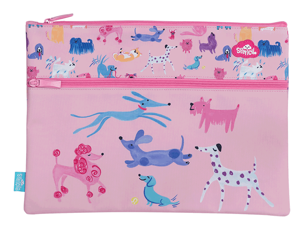 Spencil A4 Twin Zip Pencil Case Doodle Dogs