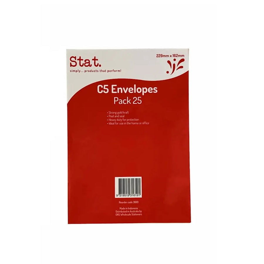 Envelope C5 229mmx162mm Kraft Secretive Peel & Seal 25 Pack