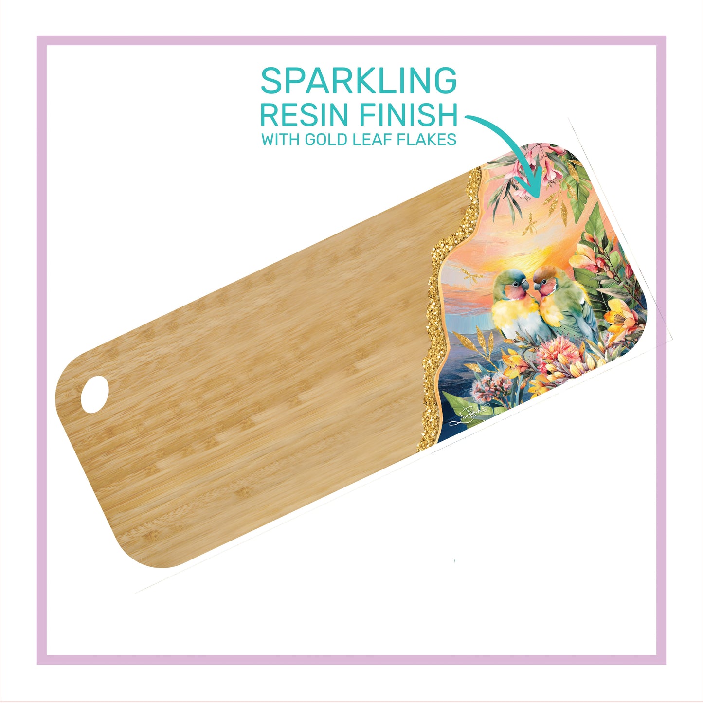 Resin Bamboo Serving Platter- Med - Sunset Love Birds