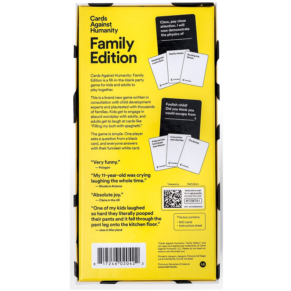 Cards Against Humanity Family Edition Box Back