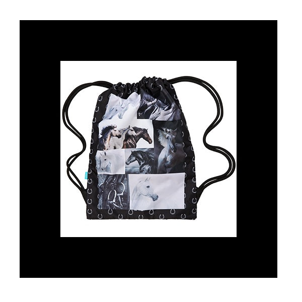 Spencil Drawstring Bag B&W Horses