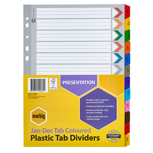 Dividers A4 Marbig Jan-Dec Tab
