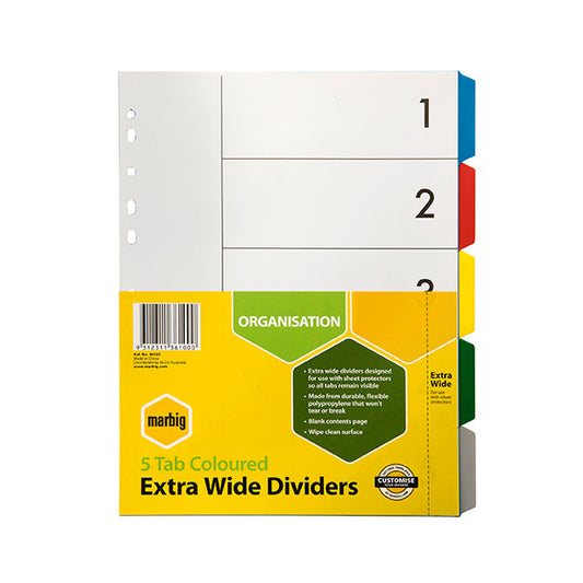 Dividers A4 Marbig PVC Extra Wide 5 Tab
