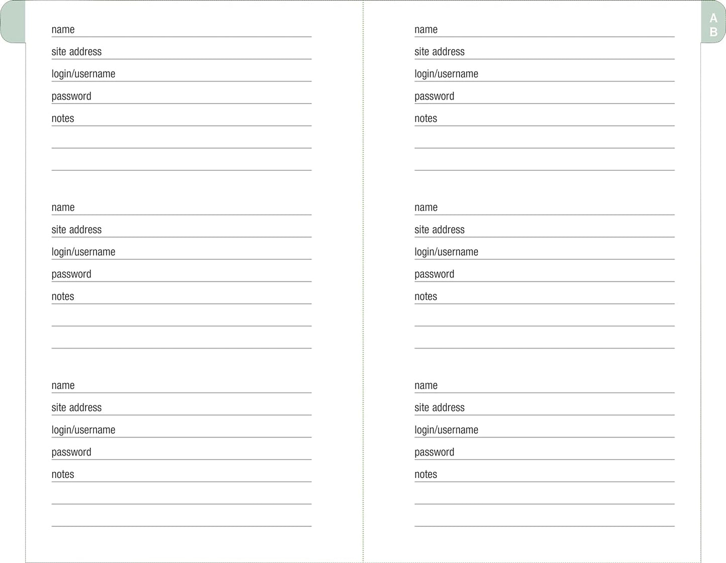 Eucalyptus Internet Address & Password Logbook pages