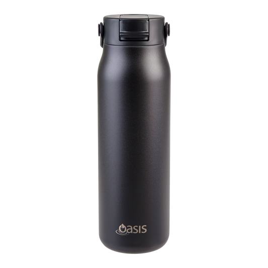 Oasis Ceramic Lined S/S D/Wall Ins Sorrento Sipper Bottle 900ml - Black