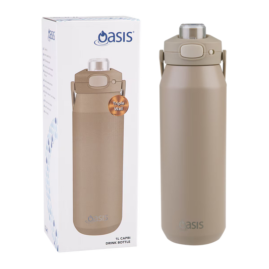 Oasis Ceramic Lined S/S Triple Wall Ins Capri Drink Bottle w/quick Release Lid 1l - Latte