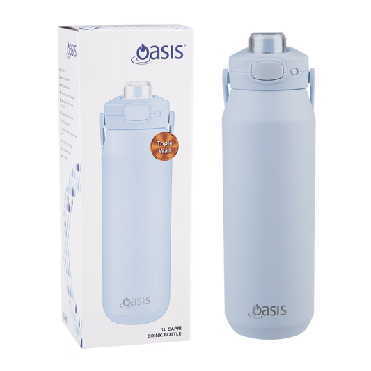 Oasis Ceramic Lined S/S Triple Wall Ins Capri Drink Bottle w/quick Release Lid 1l - Periwinkle