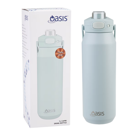 Oasis Ceramic Lined S/S Triple Wall Ins Capri Drink Bottle w/quick Release Lid 1l - Sea Mist