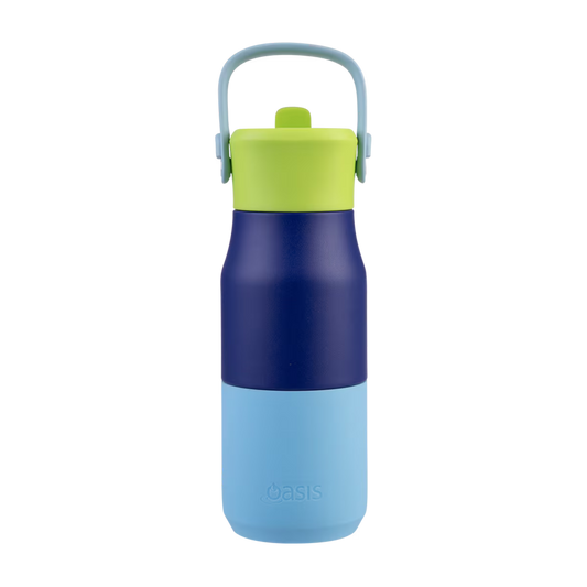 Oasis S/S D/Wall Ins Jnr Drink Bottle w/sipper 400ml - Peacock