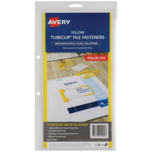 Tubeclip File Fastener Avery 10 Pack Yellow