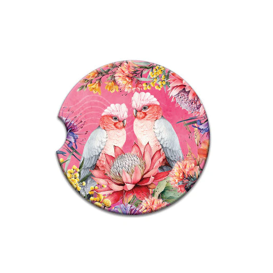 Ceramic Car Coaster - Pretty Pink Galahs
