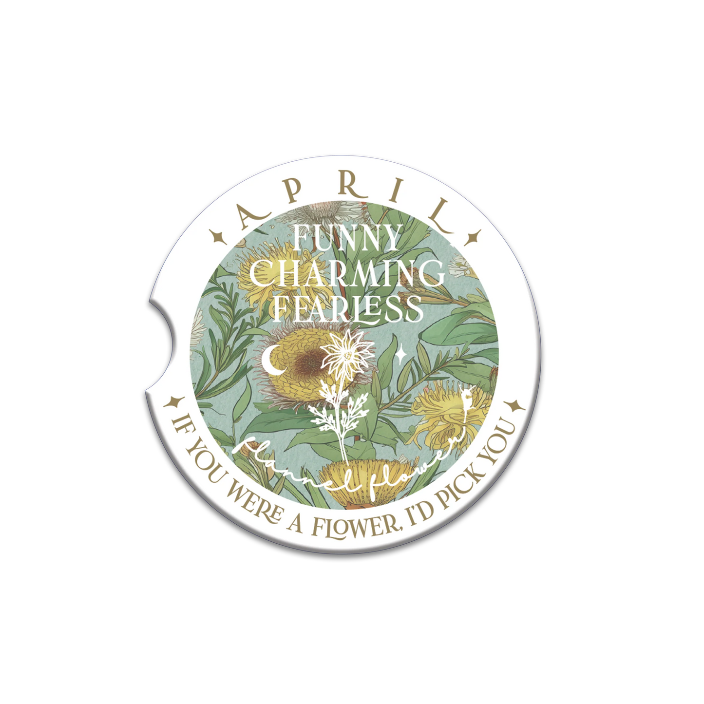 Ceramic Car Coaster - April - Flannel Flower