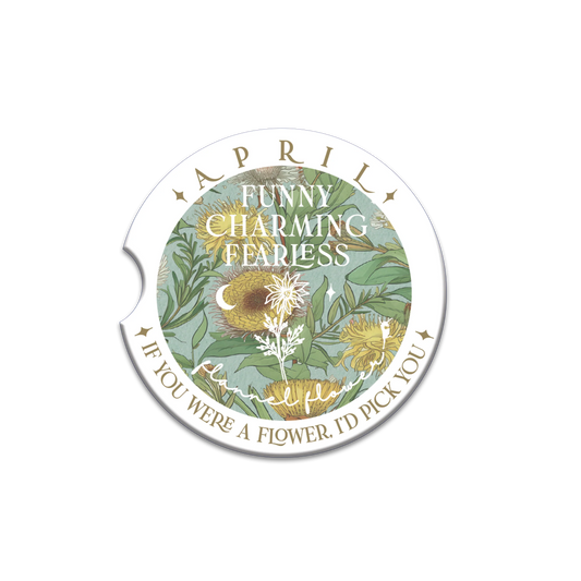 Ceramic Car Coaster - April - Flannel Flower