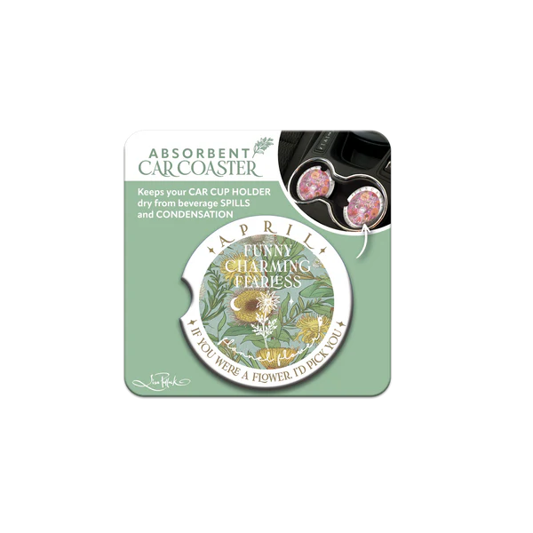 Ceramic Car Coaster - April - Flannel Flower