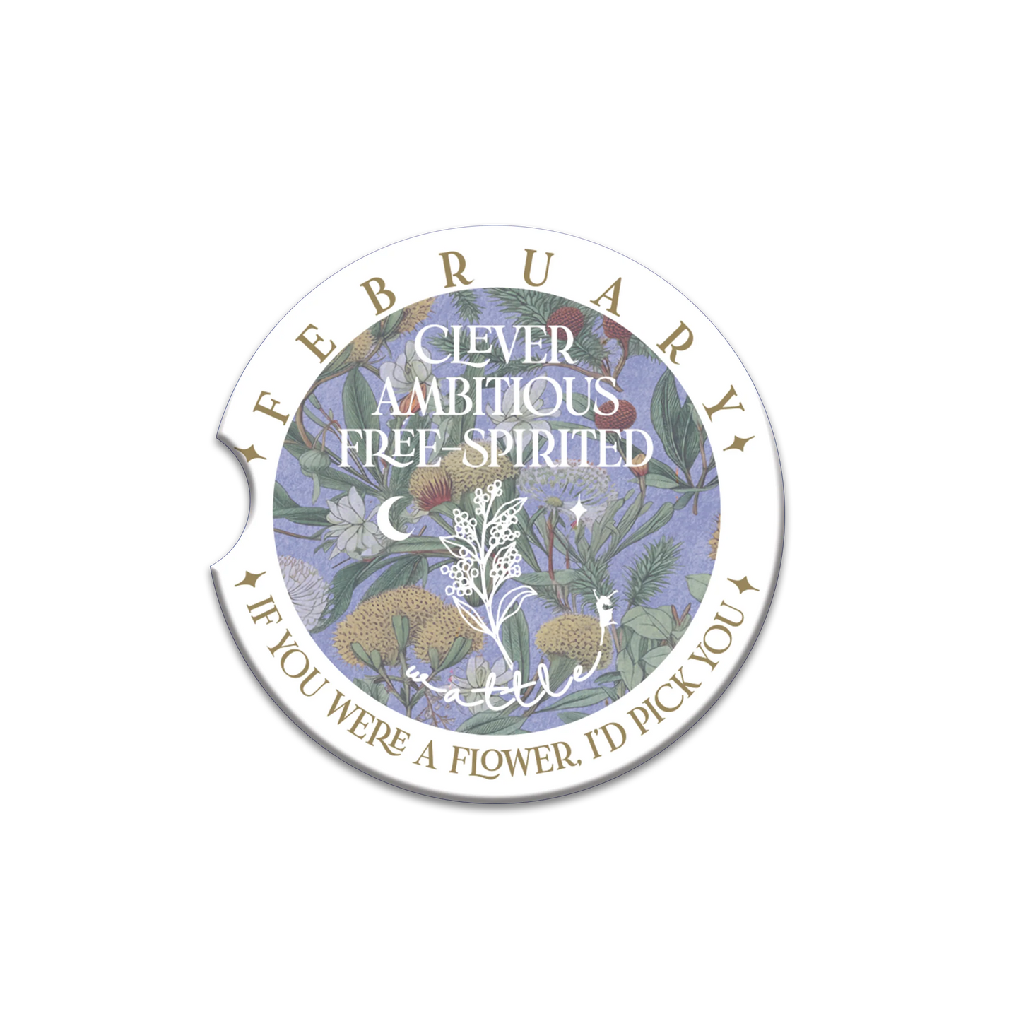 Ceramic Car Coaster - February - Wattle