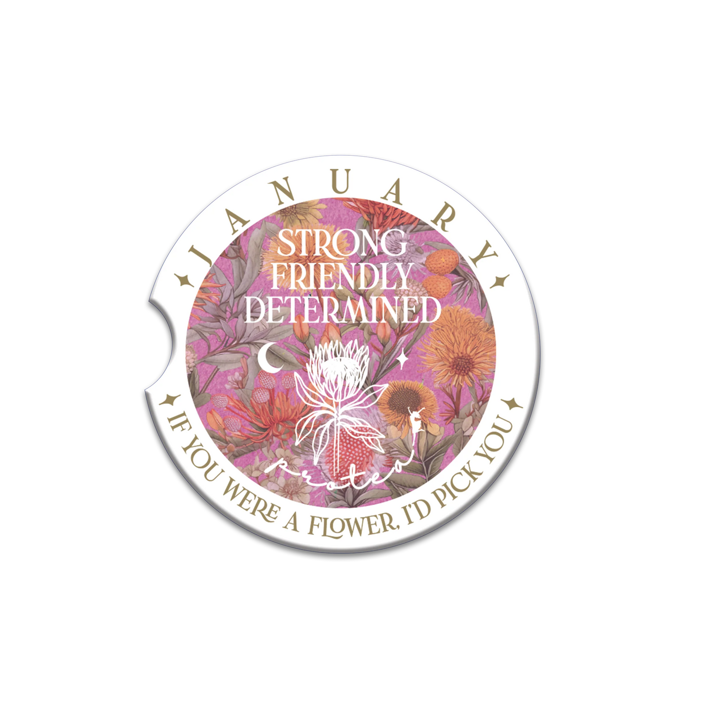 Ceramic Car Coaster - January - Protea