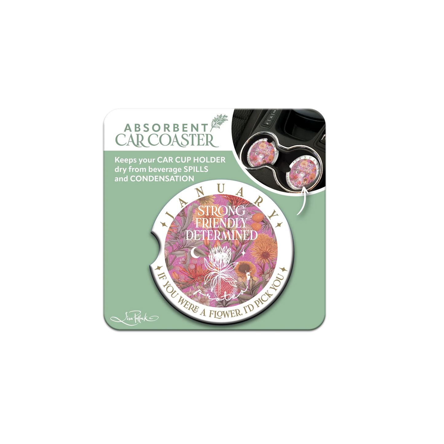 Ceramic Car Coaster - January - Protea