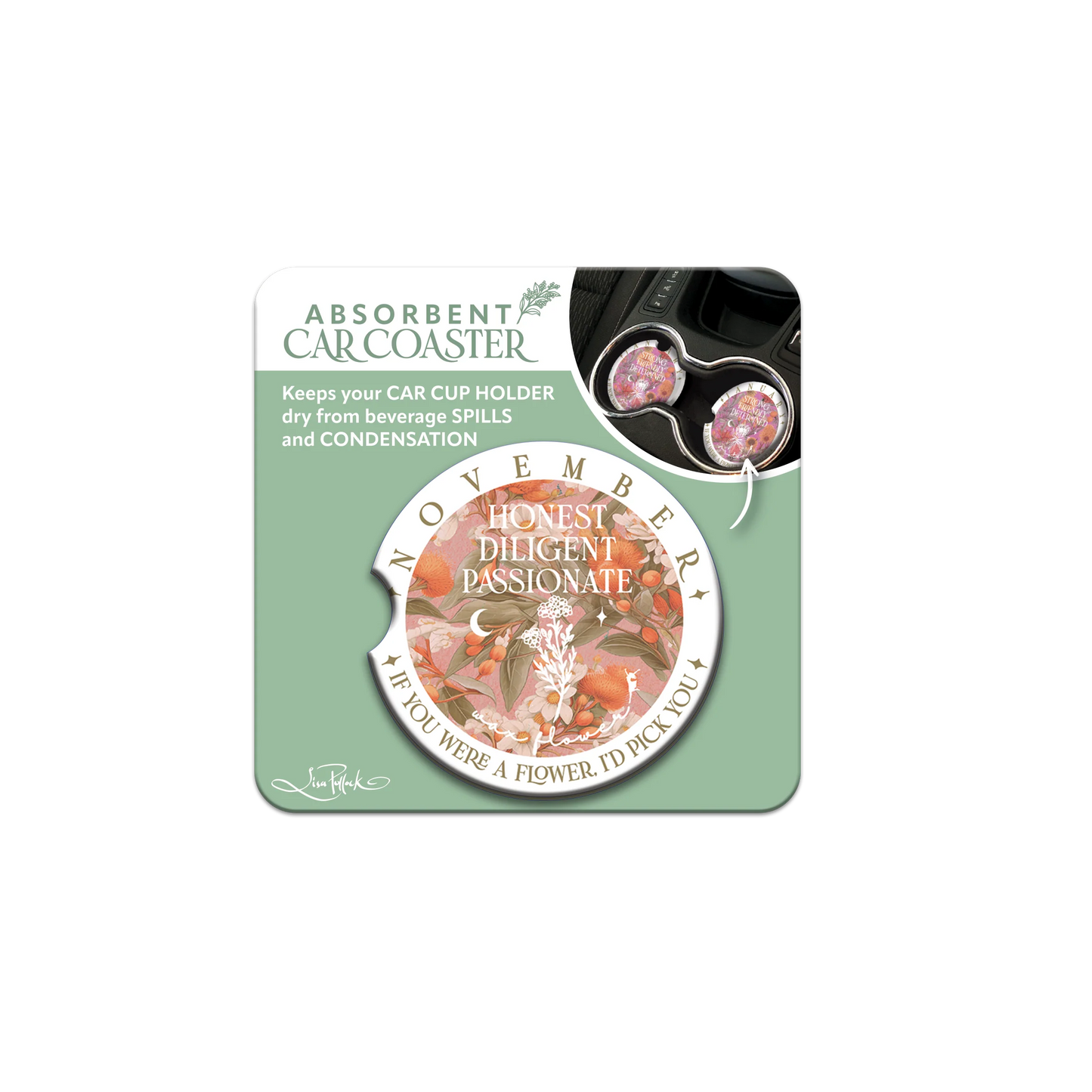 Ceramic Car Coaster - November - Wax Flower