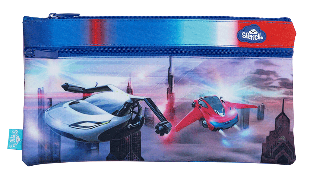 Spencil Twin Zip Pencil Case Flying Cars