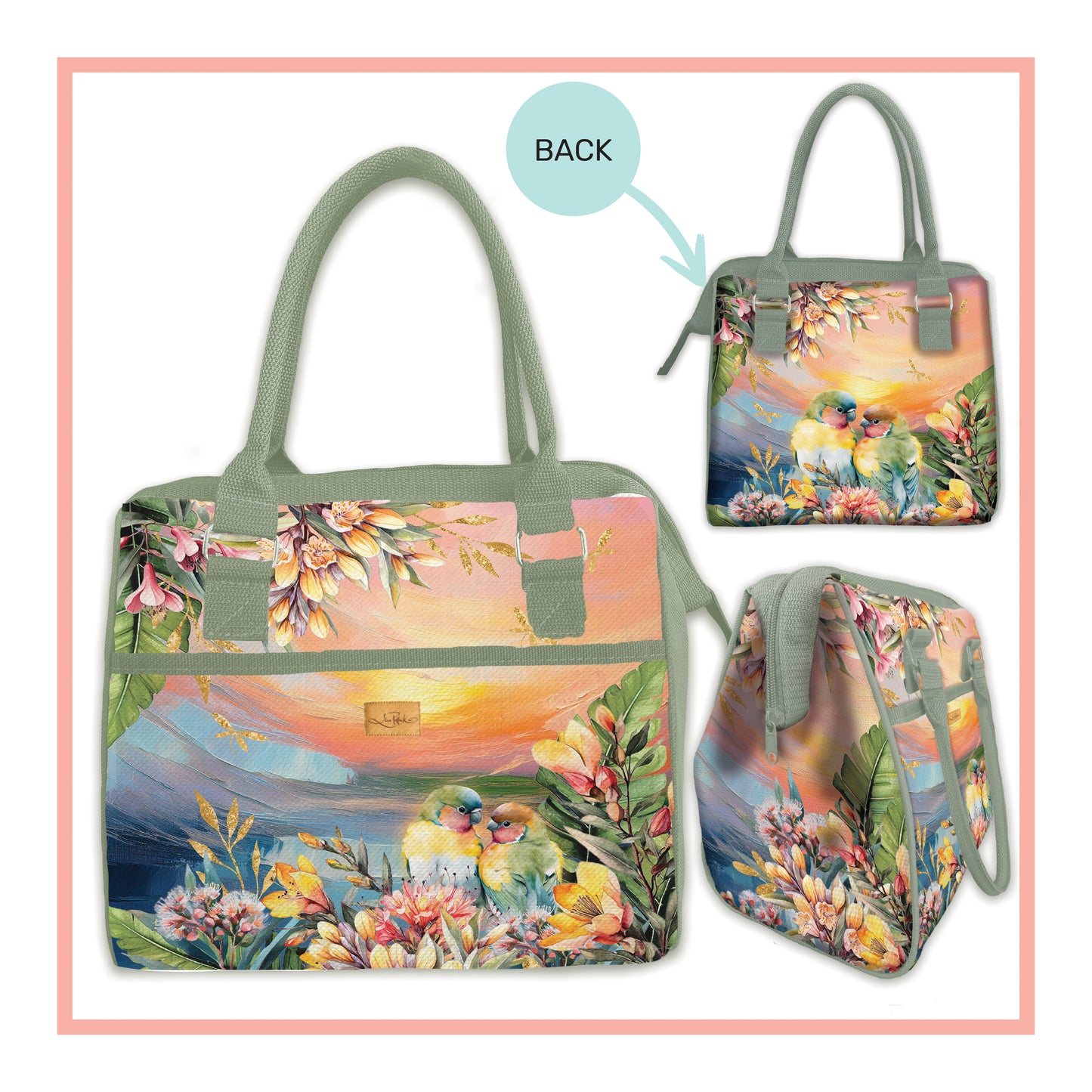 Lunch Tote Cooler Bag - Sunset Love Birds