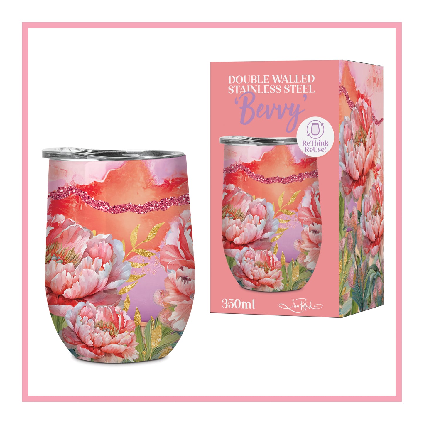 Insulated Stainless Steel Bevvy Mug 350ml - Coral Peony