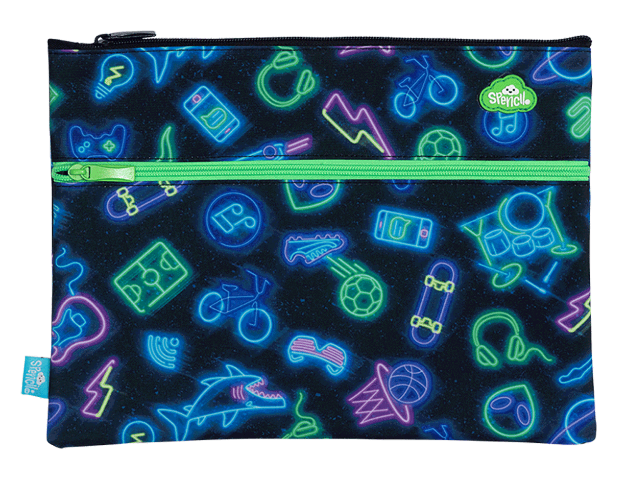 Spencil A4 Twin Zip Pencil Case Neon Life