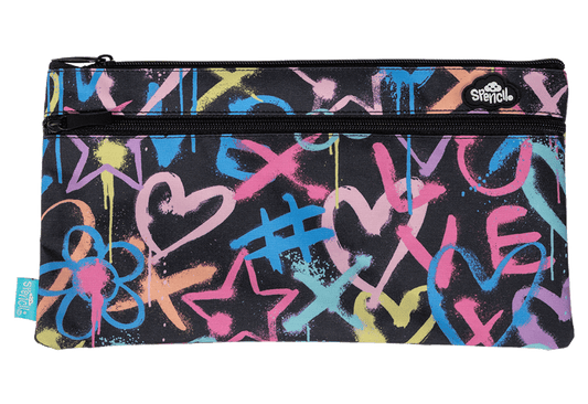 Spencil Twin Zip Pencil Case Hearts & Crosses