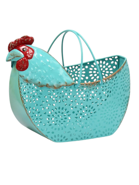 Metal Chicken Basket - Blue