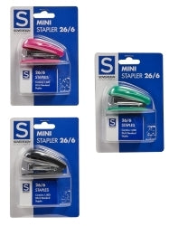 Stapler Mini 26/6 with 26/6 staples Asst Colours