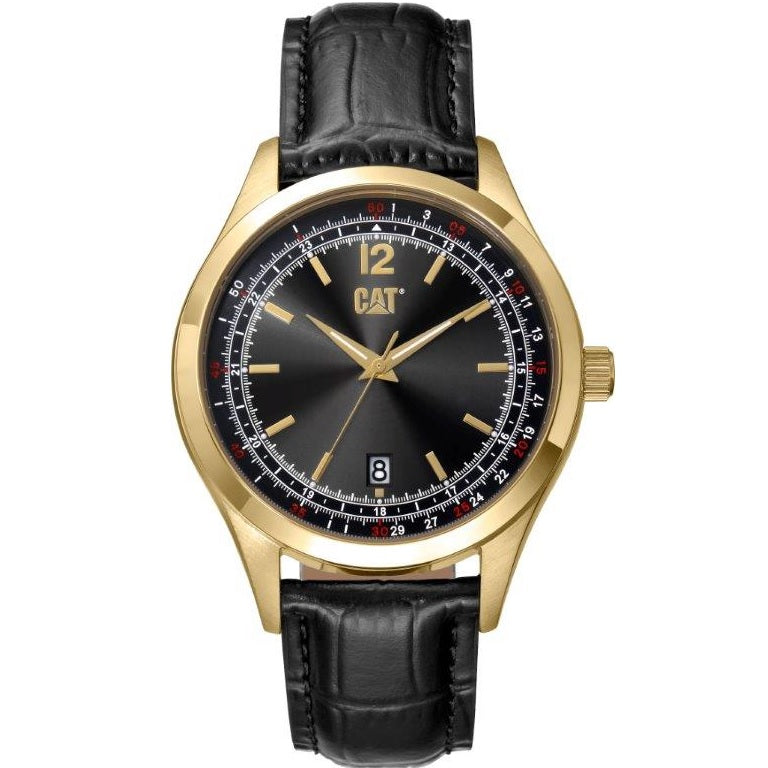 CAT - 1904 3HD Black/Gold Watch with Black Leather Band