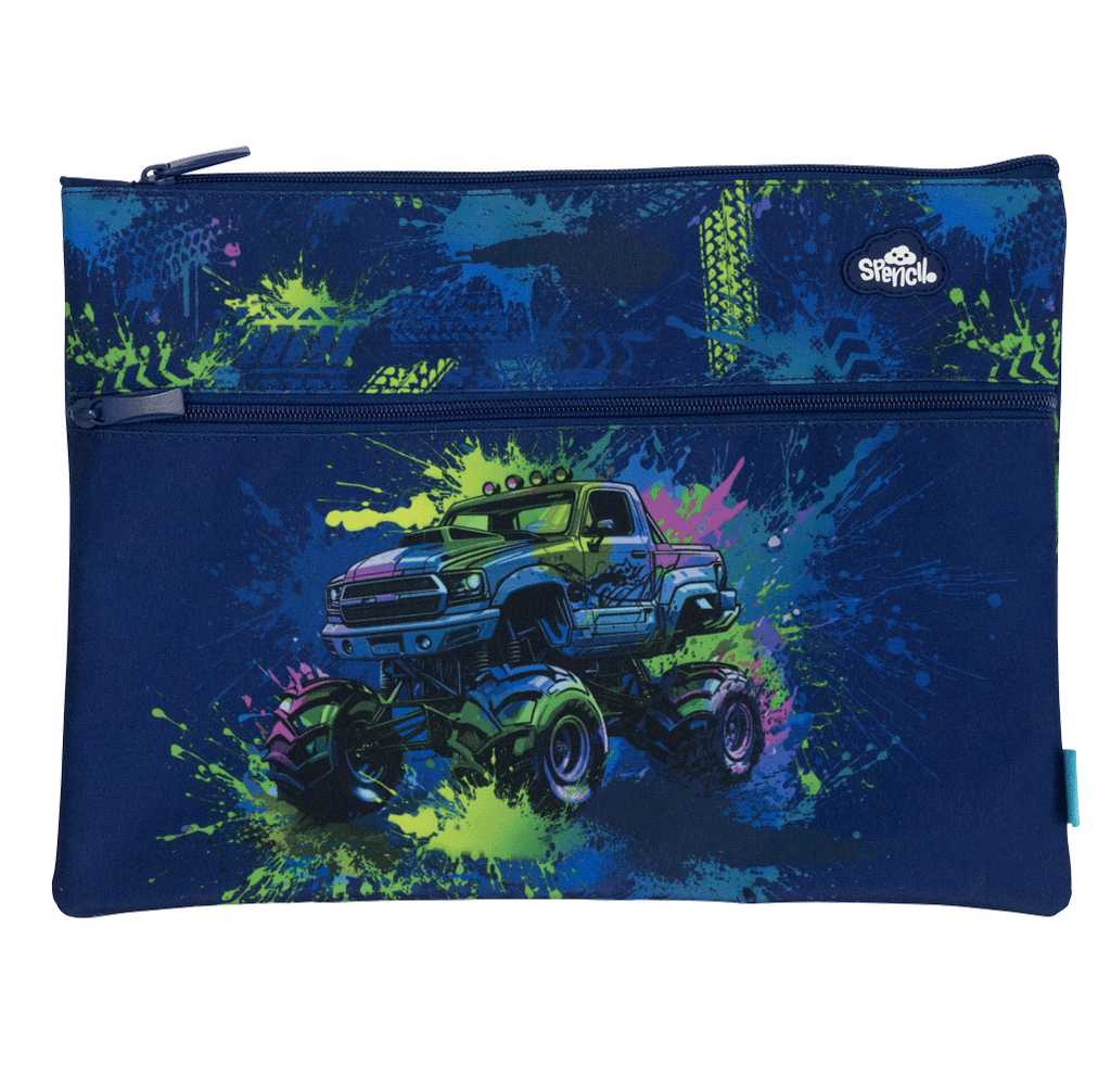 Spencil A4 Twin Zip Pencil Case Mega Wheels