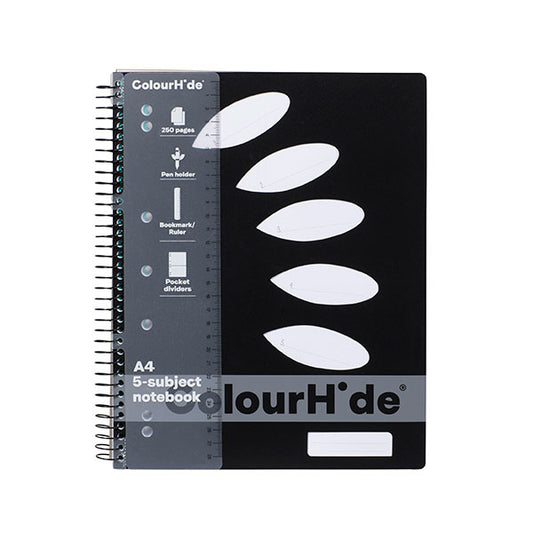 Notebook Colourhide A4 5 Subject 250 Pages Black