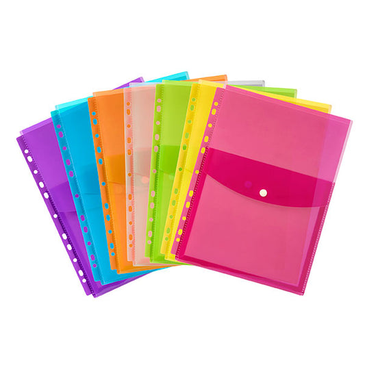 Binder Pocket Marbig A4 Button Top Opening 4 Assorted Pack