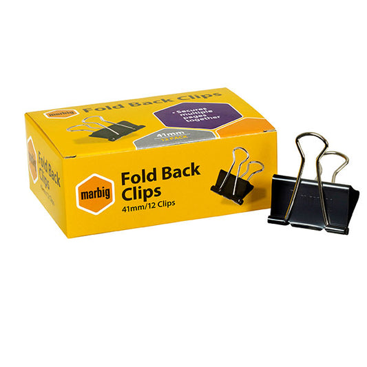 Fold Back Clips Marbig 41mm Black 12 Pack