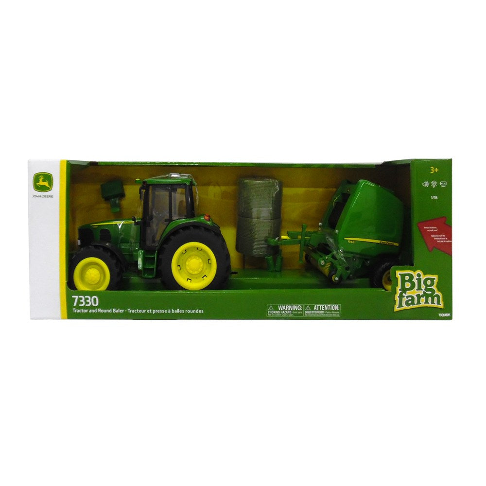 John Deere Big Farm 7330 Tractor and Round Baler