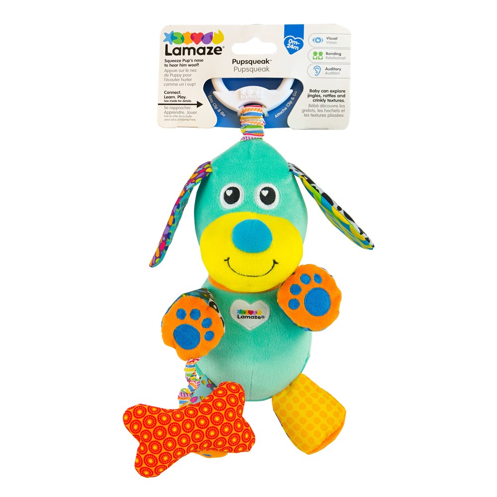 Lamaze Pupsqueak Toy with packaging