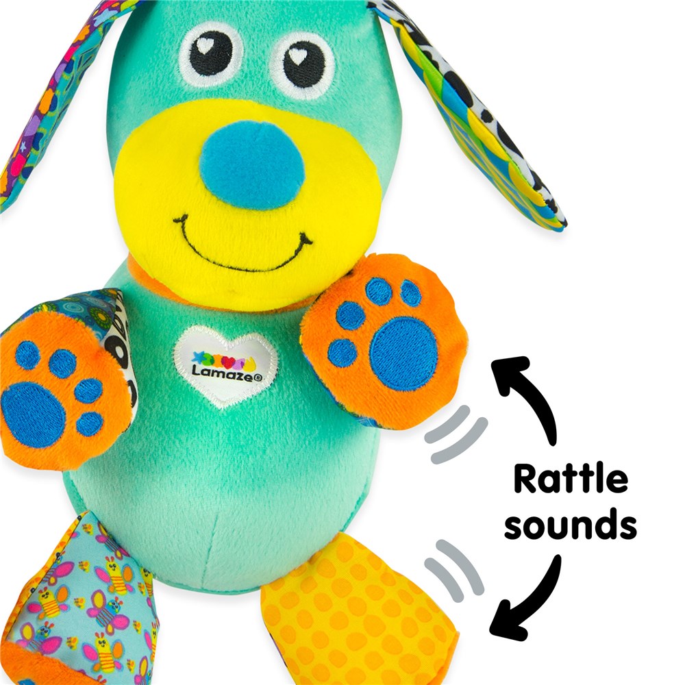 Lamaze Pupsqueak Toy with text Rattle Sounds