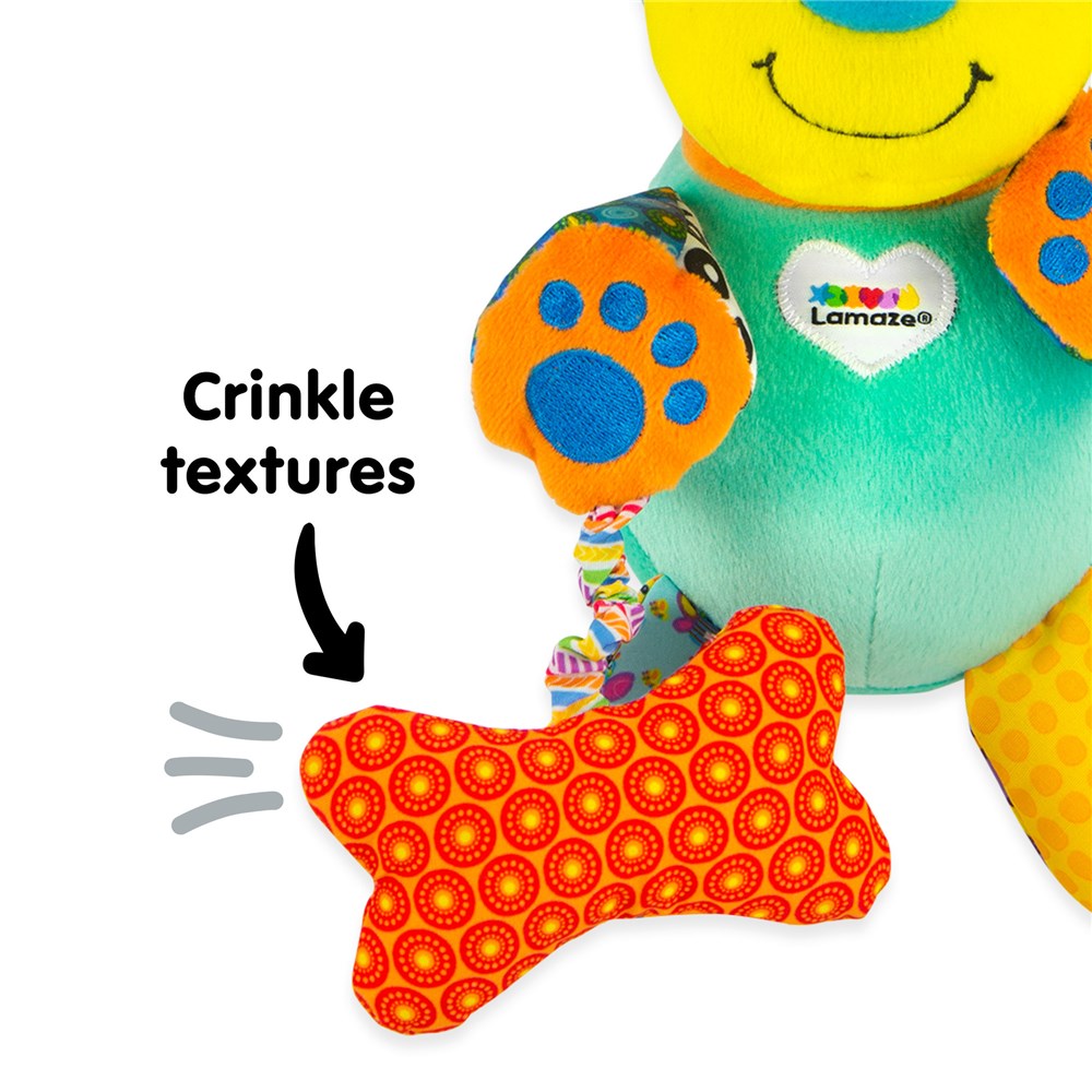 Lamaze Pupsqueak Toy with text Crinkle Textures
